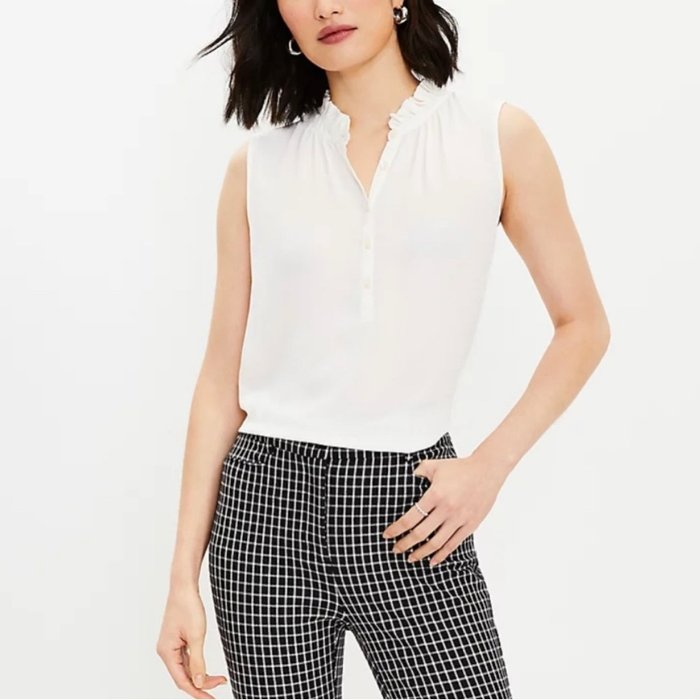 LOFT Ruffle Mixed Media Shell - size small